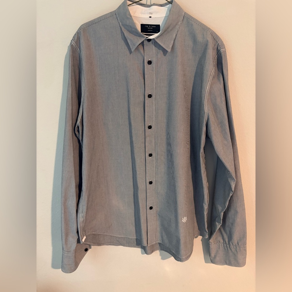 rag & bone Men's Blue Pinstripe Button-Up Shirt